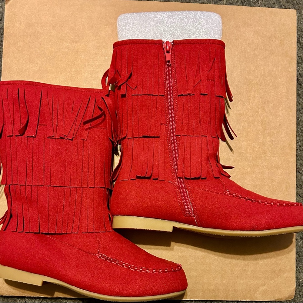 Fringed Red Kids Boots